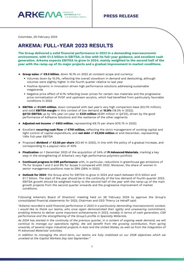 Thumbnail Arkema Financial Report 2023