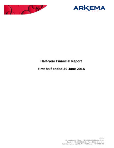 Thumbnail Arkema Half-year Report 2016-h1