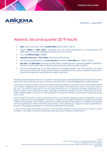 Thumbnail Arkema Quarterly Report 2019-q2