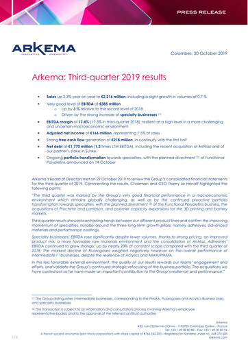 Thumbnail Arkema Quarterly Report 2019-q3