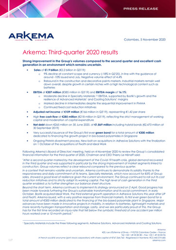 Thumbnail Arkema Quarterly Report 2020-q3