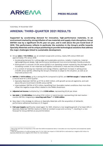 Thumbnail Arkema Quarterly Report 2021-q3