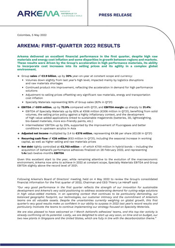 Thumbnail Arkema Quarterly Report 2022-q1