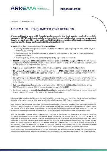 Thumbnail Arkema Quarterly Report 2022-q3
