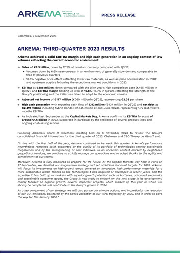 Thumbnail Arkema Quarterly Report 2023-q3