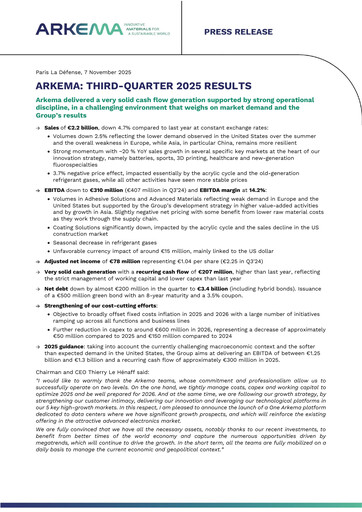 Thumbnail Arkema Quarterly Report 2025-q3