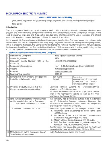 Miniature India Nippon Electricals Rapport ESG 2019-2020