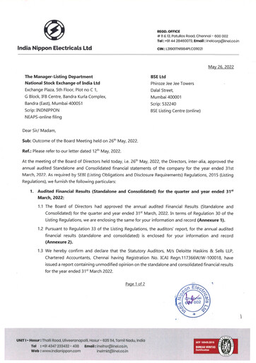 Miniature India Nippon Electricals Bilan financier 2021-2022