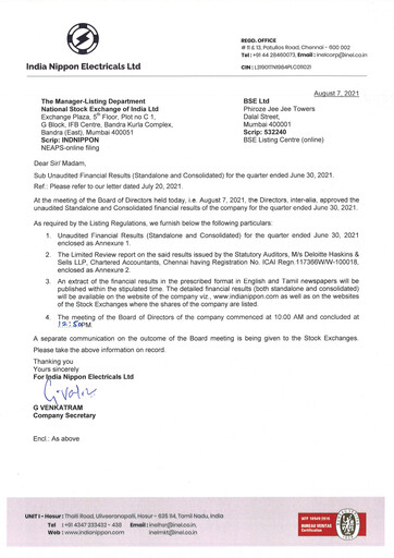 Miniature India Nippon Electricals Rapport trimestriel 2021-q1