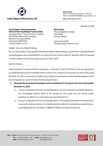 Miniature India Nippon Electricals Rapport trimestriel 2022-q3