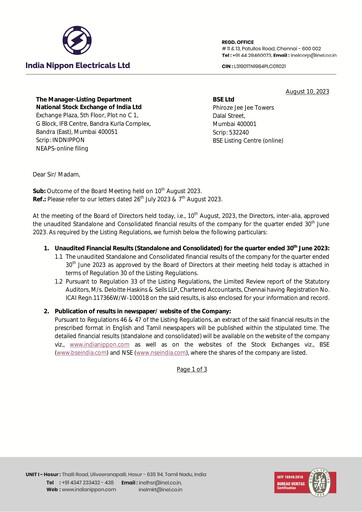 Miniature India Nippon Electricals Rapport trimestriel 2023-q1