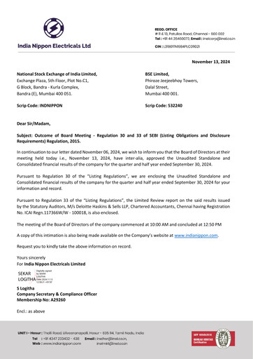 Miniature India Nippon Electricals Rapport trimestriel 2024-q2