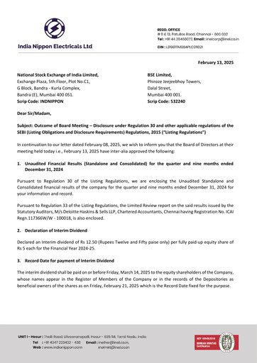 Miniature India Nippon Electricals Rapport trimestriel 2024-q3