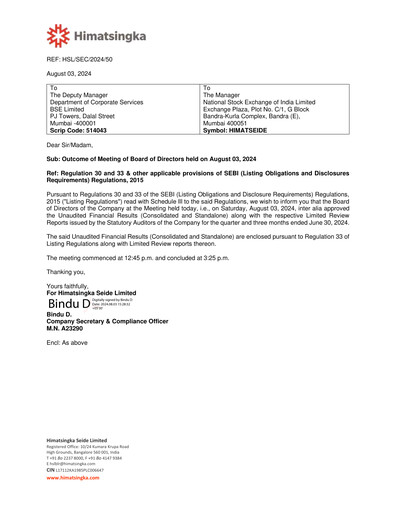 Thumbnail Himatsingka Seide Quarterly Report 2024-q1