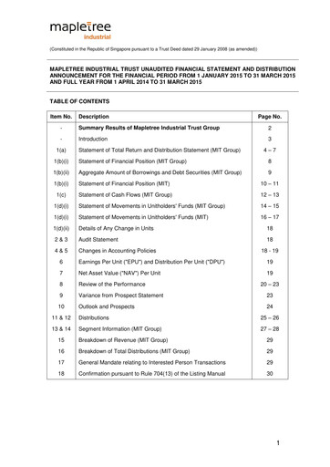 Miniature Mapletree Industrial Trust Bilan financier 2014