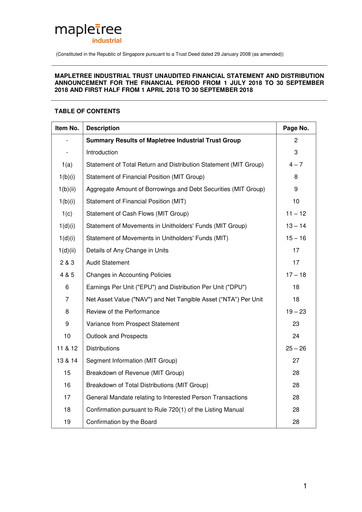 Miniature Mapletree Industrial Trust Bilan financier 2018-h1