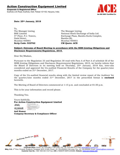 Thumbnail Action Construction Equipment Quarterly Report 2017-q3