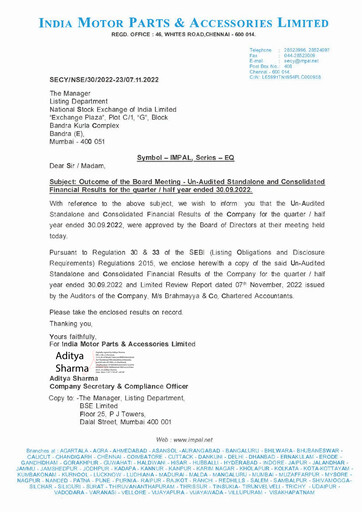 Thumbnail India Motor Parts and Accessories Quarterly Report 2022-q2