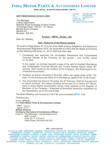 Thumbnail India Motor Parts and Accessories Quarterly Report 2022-q3