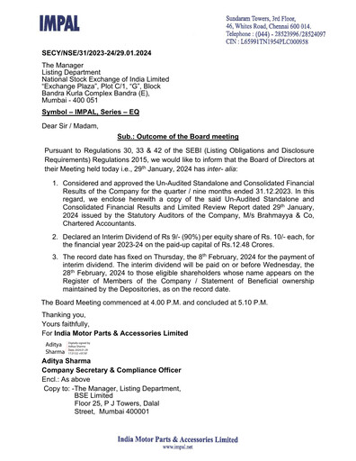 Thumbnail India Motor Parts and Accessories Quarterly Report 2023-q3