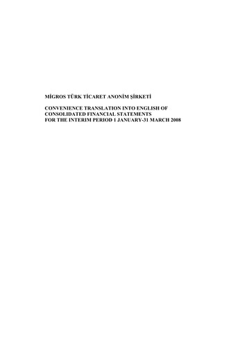 Vorschaubild Migros Ticaret A.S. Quartalsbericht 2008-q1