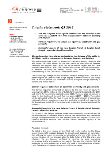 Thumbnail Elia Group Quarterly Report 2016-q3