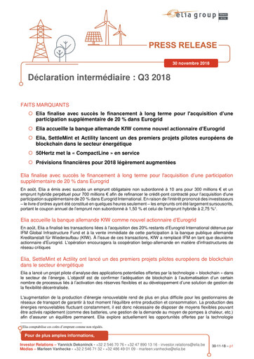 Thumbnail Elia Group Quarterly Report 2018-q3