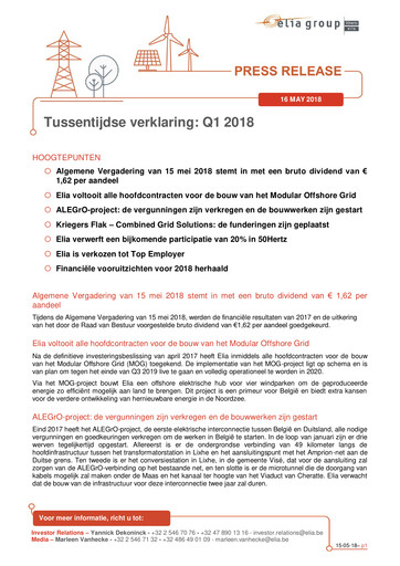 Thumbnail Elia Group Quarterly Report 2018-q1