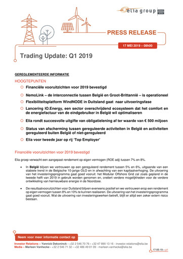 Thumbnail Elia Group Quarterly Report 2019-q1