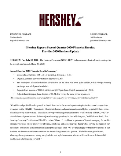Thumbnail The Hershey Company Quarterly Report 2020-q2