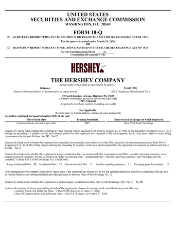 Thumbnail The Hershey Company Quarterly Report 2026-q1