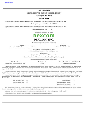 Vorschaubild DexCom Quartalsbericht 2020-q3