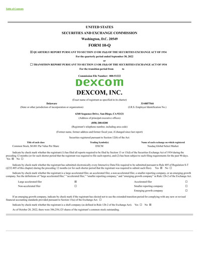 Vorschaubild DexCom Quartalsbericht 2022-q3
