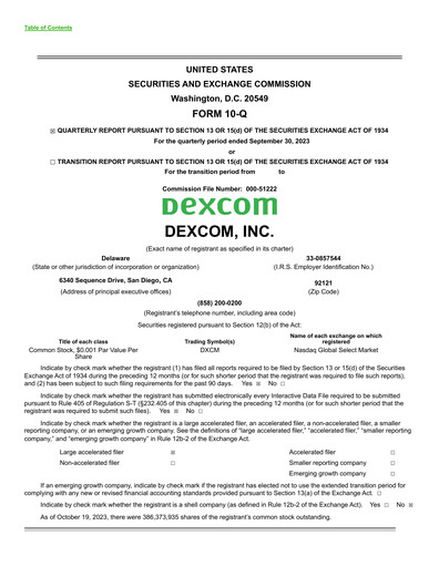 Thumbnail DexCom Quarterly Report 2023-q3