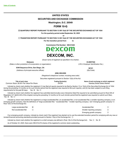 Thumbnail DexCom Quarterly Report 2025-q3