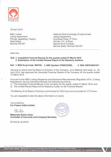 Thumbnail Foseco India
 Quarterly Report 2019-q1