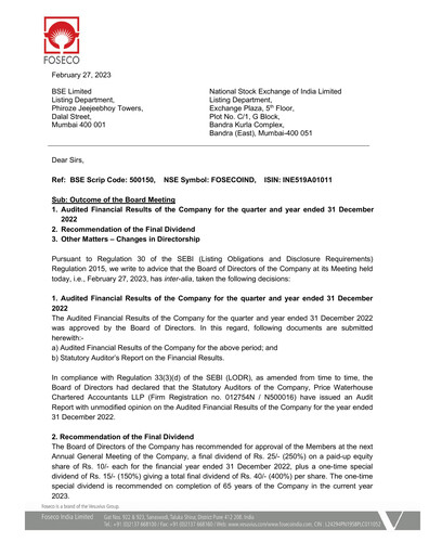 Thumbnail Foseco India
 Quarterly Report 2022-q4