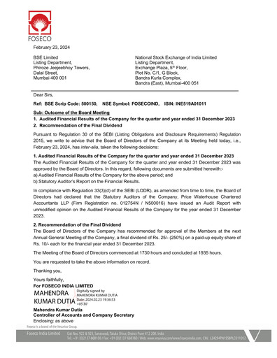 Thumbnail Foseco India
 Quarterly Report 2023-q4