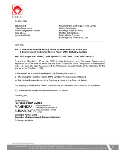 Thumbnail Foseco India
 Quarterly Report 2024-q1