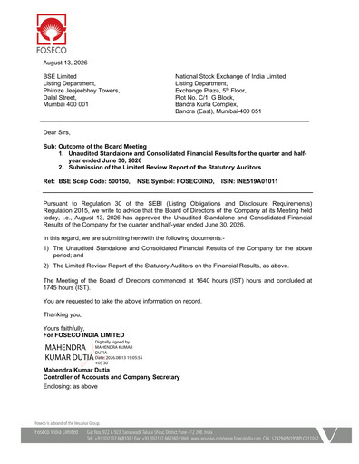 Thumbnail Foseco India
 Quarterly Report 2026-q2