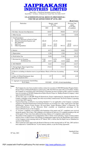 Vorschaubild Jaypee Group
 Quartalsbericht 2003-q1