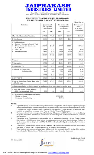 Vorschaubild Jaypee Group
 Quartalsbericht 2003-q2