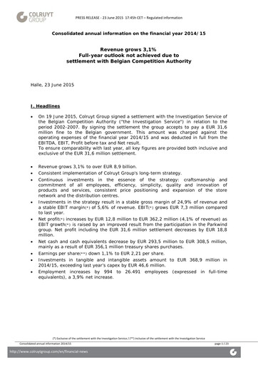 Thumbnail Colruyt Financial Report 2014-2015