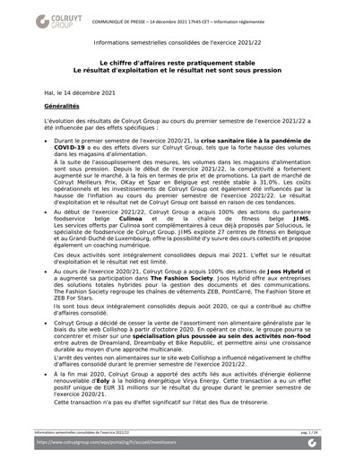 Thumbnail Colruyt Half-year Report 2021-h1