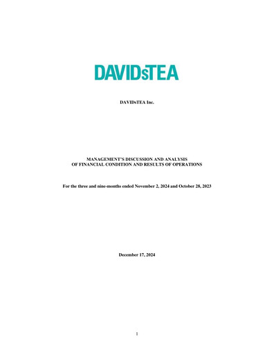 Thumbnail DAVIDsTEA Quarterly Report fy2024-q3