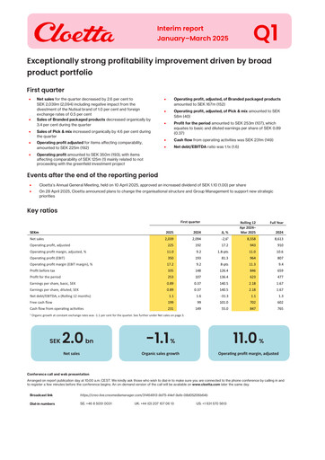 Vorschaubild Cloetta Quartalsbericht 2025-q1
