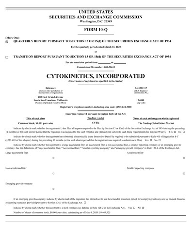 Vorschaubild Cytokinetics
 Quartalsbericht 2020-q1