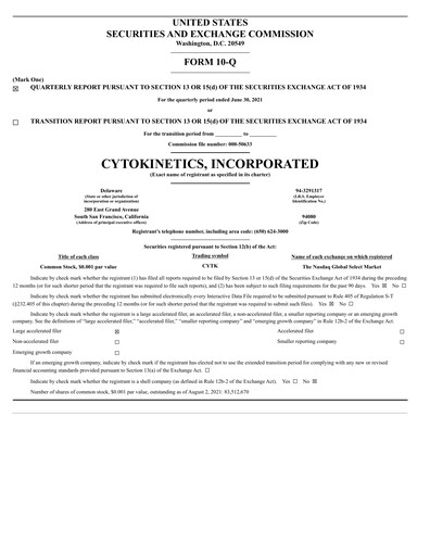 Vorschaubild Cytokinetics
 Quartalsbericht 2021-q2