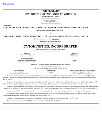 Vorschaubild Cytokinetics
 Quartalsbericht 2023-q1
