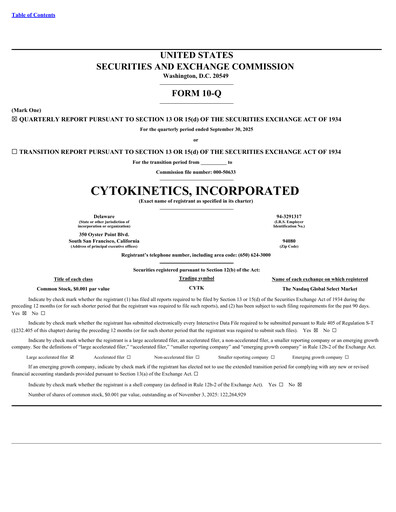 Vorschaubild Cytokinetics
 Quartalsbericht 2025-q3